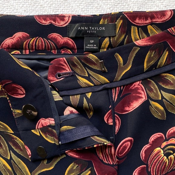 Ann Taylor Floral Wide Leg Pants Black Pink Green Botanical Trouser Petite 12 - Picture 8 of 10